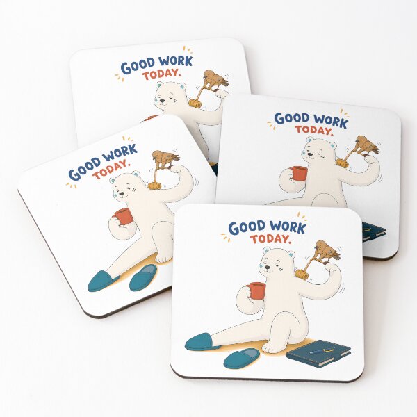 Item preview, Good Work Today Bear with Coffee and Bird designed and sold by LazyPaw Design.