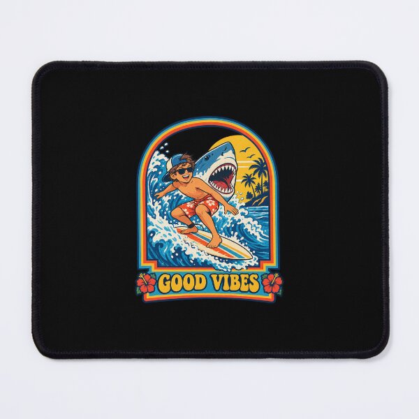 Item preview, Good Vibes Retro Surfer – Vintage Shark Surf Badge Art designed and sold by Elite Wall Art.
