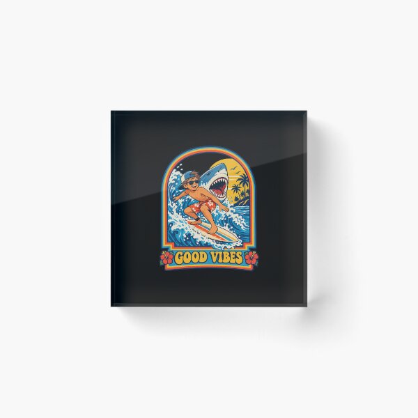 Item preview, Good Vibes Retro Surfer – Vintage Shark Surf Badge Art designed and sold by Elite Wall Art.