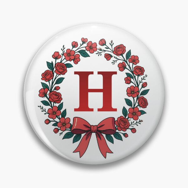 Item preview, Red Letter H Floral Wreath Monogram designed and sold by ITCHAWAWAA.