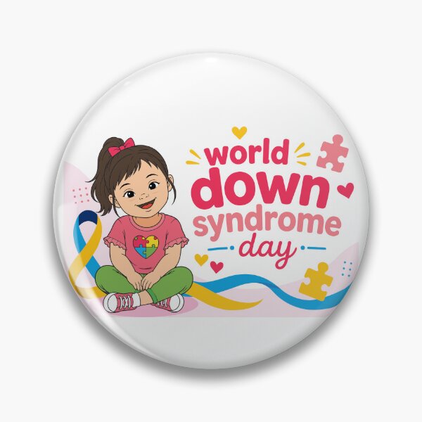 Item preview, World Down Syndrome Day banner with happy girl, colorful puzzle pieces and awareness symbols designed and sold by JrNergal.