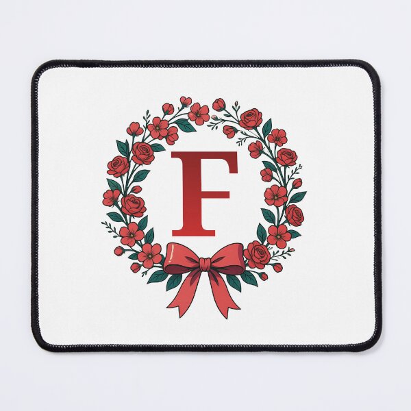 Item preview, Red Letter F Floral Wreath Monogram designed and sold by ITCHAWAWAA.