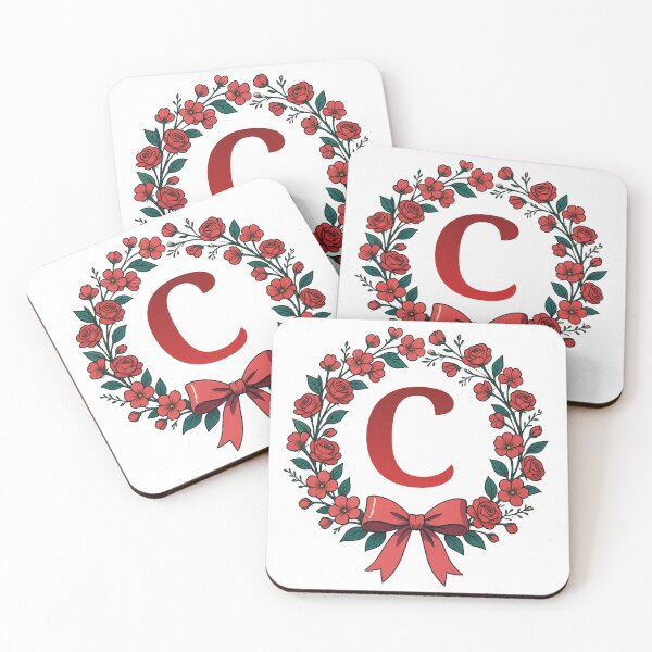Item preview, Red Letter C Floral Wreath Monogram designed and sold by ITCHAWAWAA.