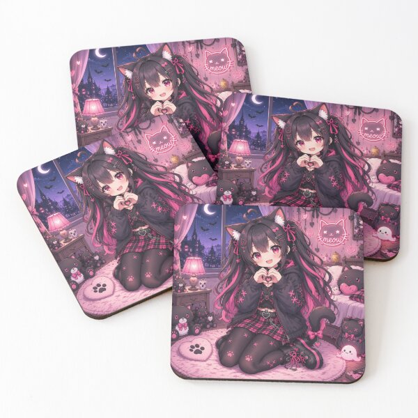 Item preview, Kawaii Gothic Neko – Pink Moon Catgirl designed and sold by Revyra Design .