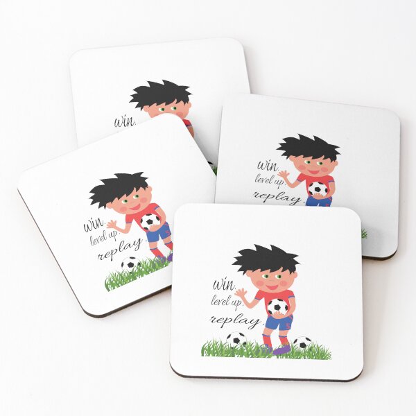 Item preview, Cute Kids Soccer Player Illustration with "Win Level Up Replay" Typography designed and sold by Carftora786.