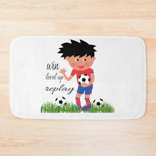 Item preview, Cute Kids Soccer Player Illustration with "Win Level Up Replay" Typography designed and sold by Carftora786.