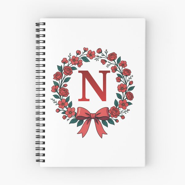 Item preview, Red Letter N Floral Wreath Monogram designed and sold by ITCHAWAWAA.