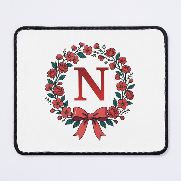 Item preview, Red Letter N Floral Wreath Monogram designed and sold by ITCHAWAWAA.