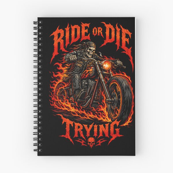 Item preview, Ride Or Die Trying Fierce Biker Skeleton Fire Motorcycle Halloween designed and sold by eNtyshop23.