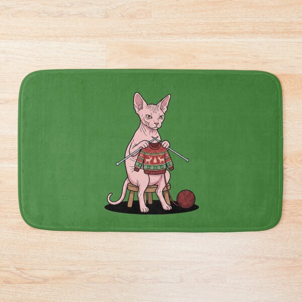 Item preview, Sphynx Cat Knitting Its Own Christmas Sweater designed and sold by Rare By Hero.