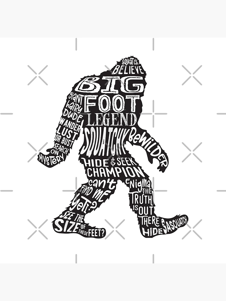 Funny Bigfoot, Sasquatch Silhouette Words in Black Canvas Print