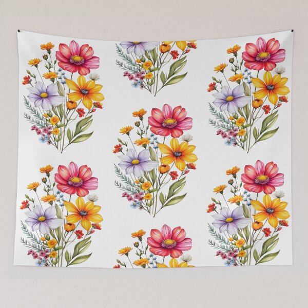 Item preview, Vintage Illustration of Wild Flowers, Botanical Bloom, Flower Garden, Cosmos Flowers, Yellow Flowers, Floral, Patterns designed and sold by Matt_Smith.