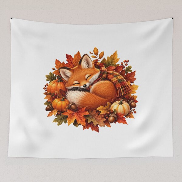 Item preview, Cozy Sleeping Fox in Autumn Leaves designed and sold by MySthore.