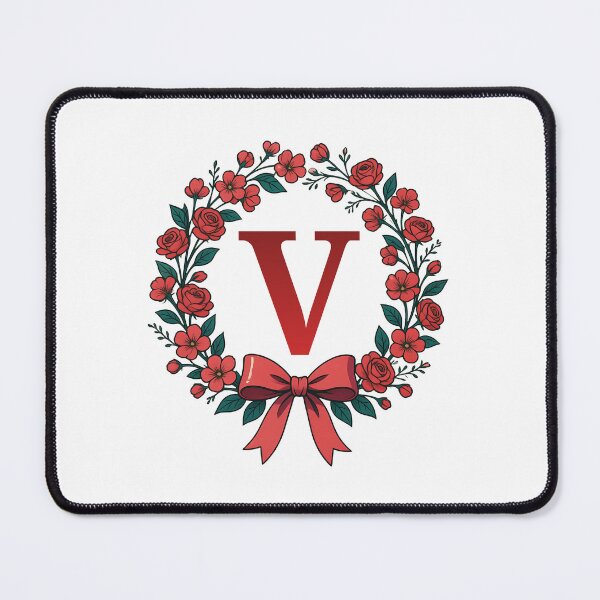 Item preview, Red Letter V Floral Wreath Monogram designed and sold by ITCHAWAWAA.