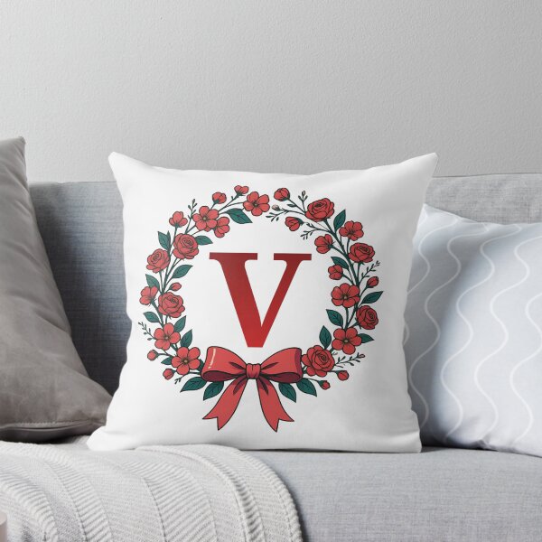 Item preview, Red Letter V Floral Wreath Monogram designed and sold by ITCHAWAWAA.