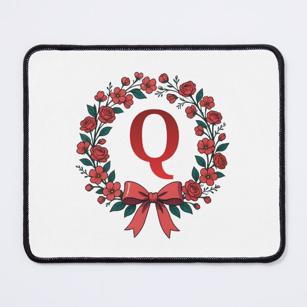Item preview, Red Letter Q Floral Wreath Monogram designed and sold by ITCHAWAWAA.