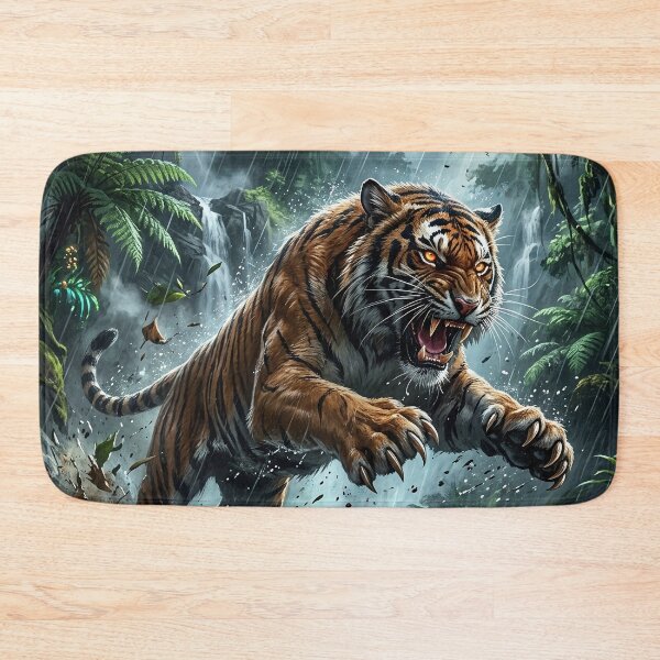 Item preview, Bengal Tiger Leaping Through Jungle Rain designed and sold by Lucid Dream Pixel.