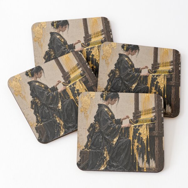 Item preview, Woman Weaving Golden Threads - Gothic Japanese Art designed and sold by MouradStudio.