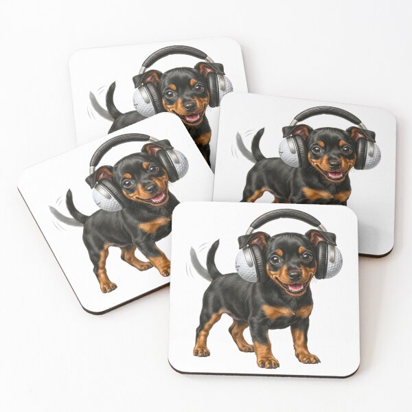 Item preview, Funny Miniature Pinscher Dog with Golf Ball Headphones designed and sold by Sulco Design.