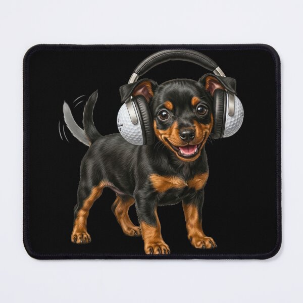 Item preview, Funny Miniature Pinscher Dog with Golf Ball Headphones designed and sold by Sulco Design.