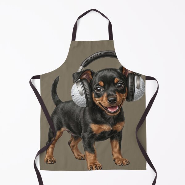 Item preview, Funny Miniature Pinscher Dog with Golf Ball Headphones designed and sold by Sulco Design.