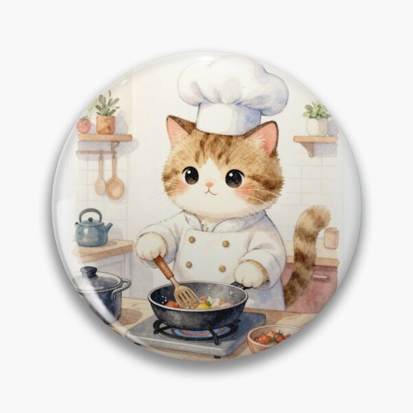 Item preview, Kawaii Cat cooking with chef hat – Watercolor designed and sold by Ponted.