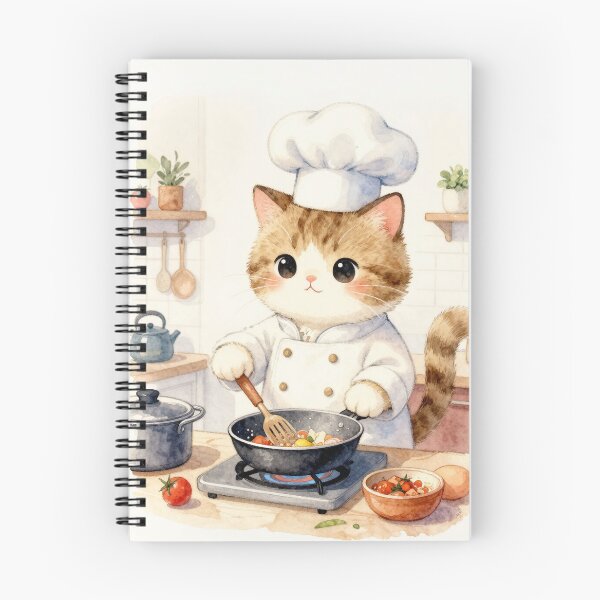 Item preview, Kawaii Cat cooking with chef hat – Watercolor designed and sold by Ponted.