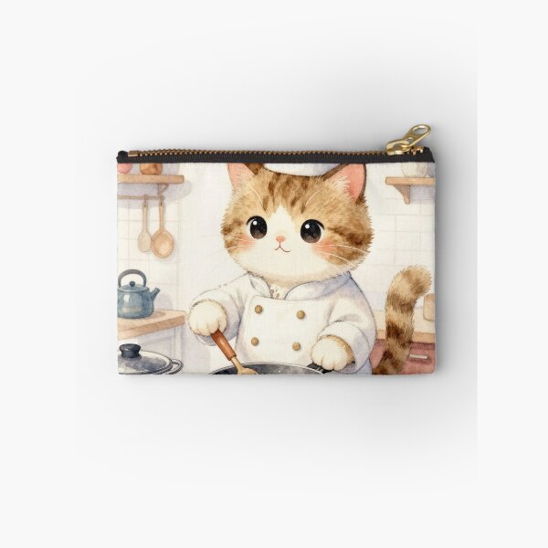 Item preview, Kawaii Cat cooking with chef hat – Watercolor designed and sold by Ponted.