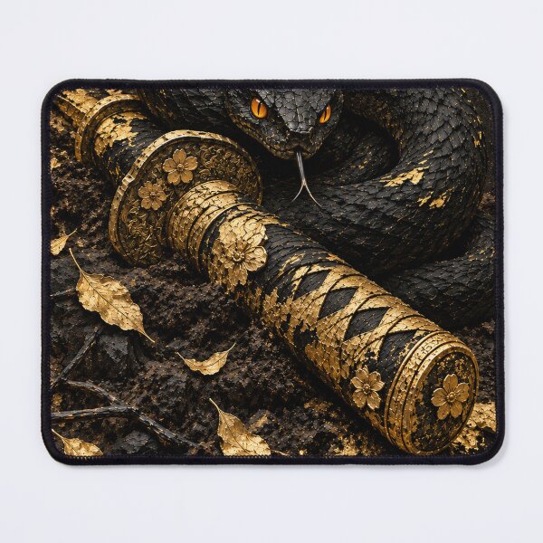 Item preview, Black Snake and Golden Katana - Gothic Japanese Art designed and sold by MouradStudio.