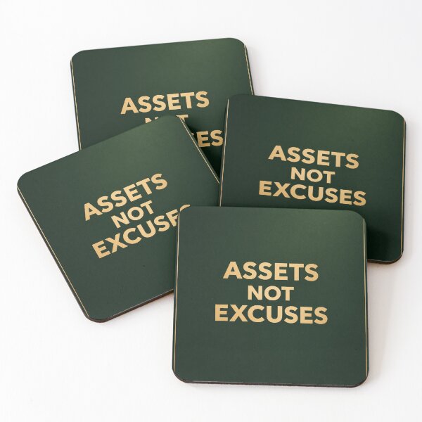 Item preview, Assets Not Excuses | Minimalist Dark Green Finance Poster designed and sold by Zaramodo.