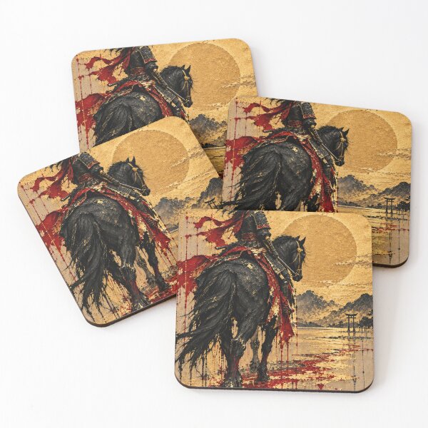 Item preview, Samurai on a Black Horse with Red Ribbons designed and sold by MouradStudio.