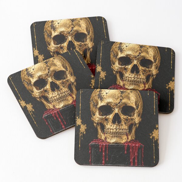 Item preview, Cracked Gold Skull with Red Drips on Black designed and sold by MouradStudio.