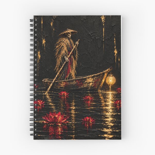Item preview, Skeleton Boatman with a Gold Lantern and Red Flowers designed and sold by MouradStudio.