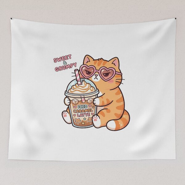 Item preview, Sweet and Grumpy Iced Latte Cat designed and sold by Friendlyodditi.