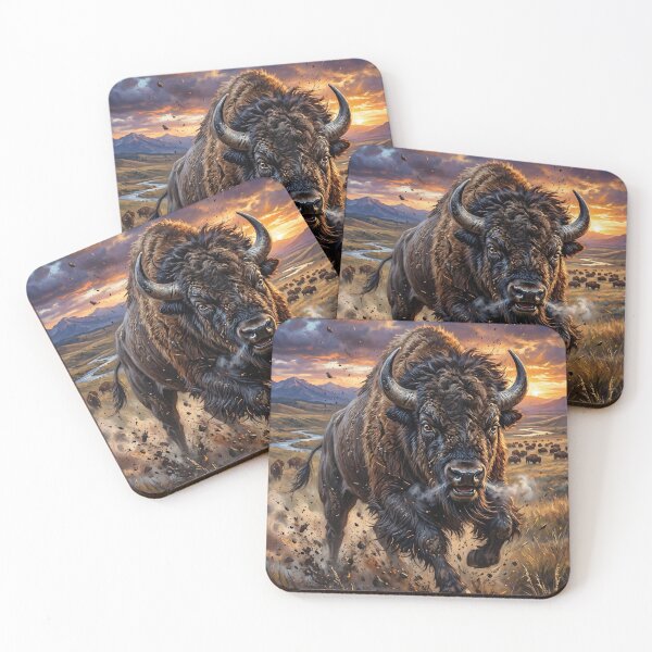 Item preview, American Bison - Epic Prairie Sunset Art designed and sold by Lucid Dream Pixel.