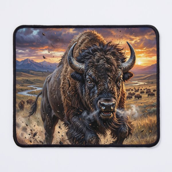 Item preview, American Bison - Epic Prairie Sunset Art designed and sold by Lucid Dream Pixel.