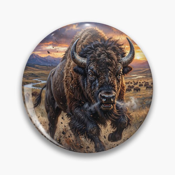 Item preview, American Bison - Epic Prairie Sunset Art designed and sold by Lucid Dream Pixel.