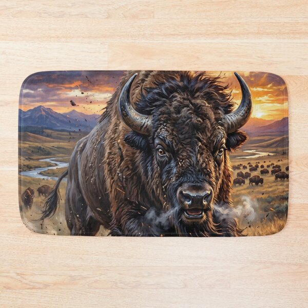 Item preview, American Bison - Epic Prairie Sunset Art designed and sold by Lucid Dream Pixel.