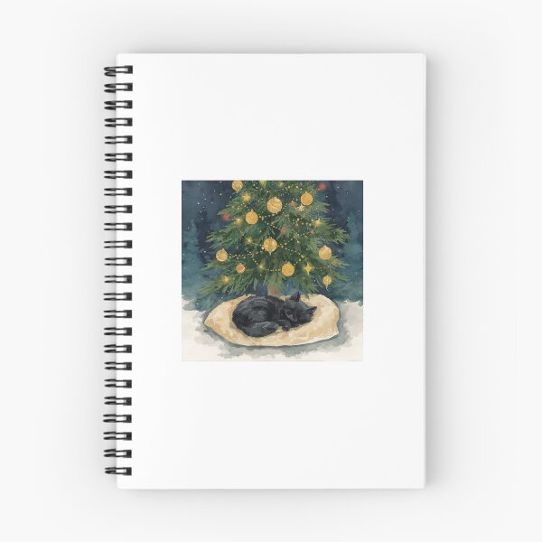 Item preview, Sleeping Black Cat Beside a Christmas Tree – Cozy Holiday designed and sold by mayatA-rt.
