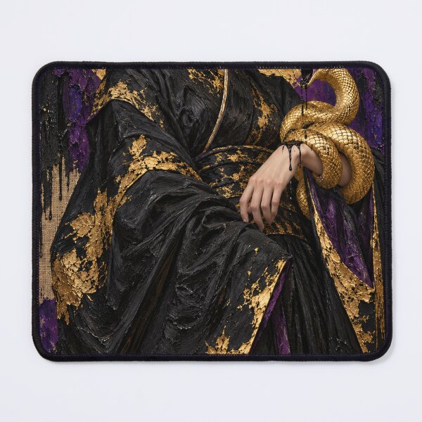 Item preview, Black-and-Gold Kimono Woman with a Coiled Golden Snake designed and sold by MouradStudio.