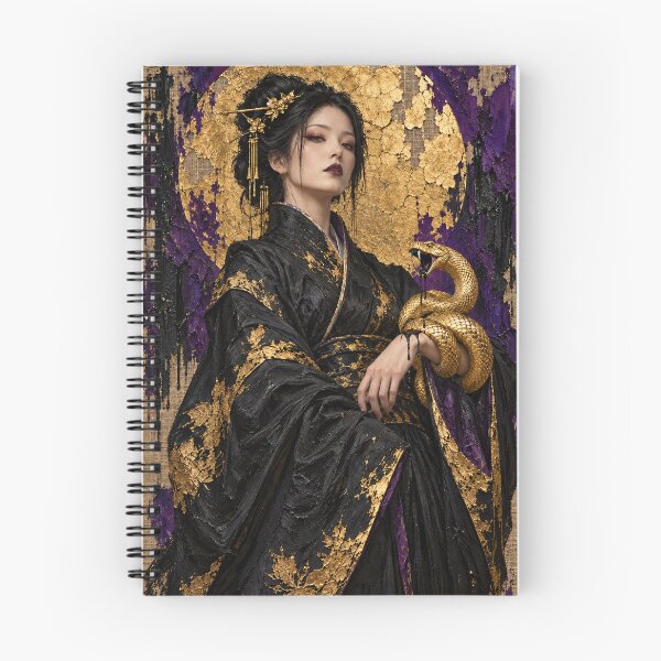 Item preview, Black-and-Gold Kimono Woman with a Coiled Golden Snake designed and sold by MouradStudio.