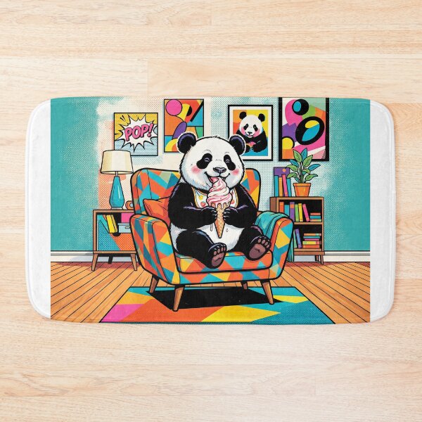 Artikelvorschau, Panda Bear Eating Soft Service Ice Cream Cone entworfen und verkauft von Home Decor Art.