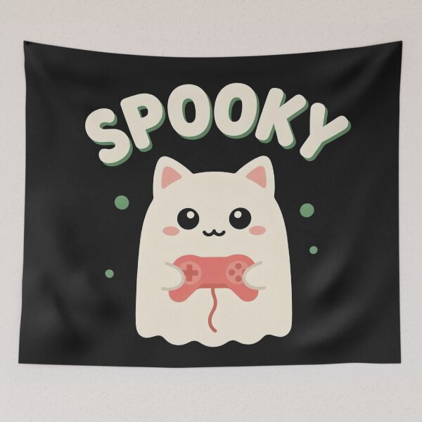 Item preview, Spooky Gamer Cat - Kawaii Ghost Cat with Controller designed and sold by Designorado.