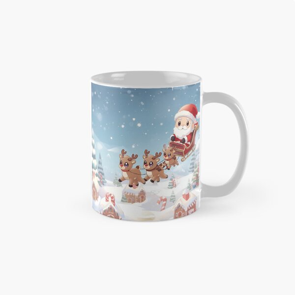 Item preview, Kawaii Santa and Reindeer Sleigh Ride Over Gingerbread Village designed and sold by VibranPalette.