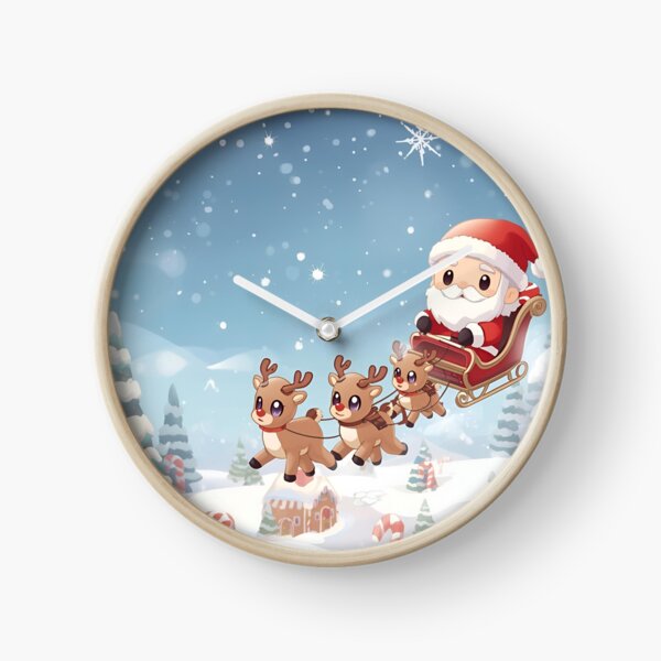 Item preview, Kawaii Santa and Reindeer Sleigh Ride Over Gingerbread Village designed and sold by VibranPalette.