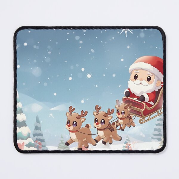 Item preview, Kawaii Santa and Reindeer Sleigh Ride Over Gingerbread Village designed and sold by VibranPalette.