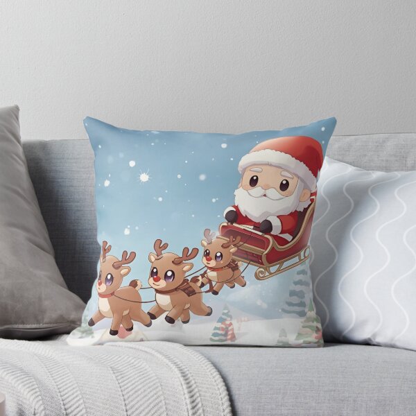 Item preview, Kawaii Santa and Reindeer Sleigh Ride Over Gingerbread Village designed and sold by VibranPalette.