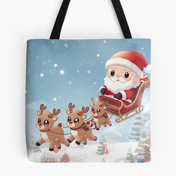 Item preview, Kawaii Santa and Reindeer Sleigh Ride Over Gingerbread Village designed and sold by VibranPalette.