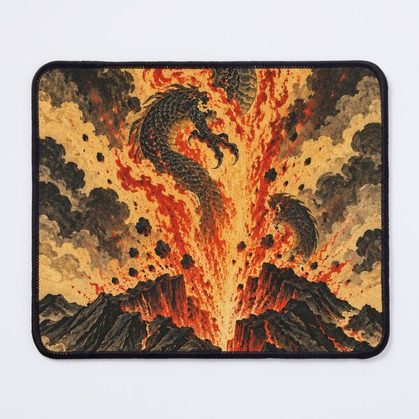 Item preview, Black Serpentine Dragon Rising from an Erupting Volcano designed and sold by MouradStudio.