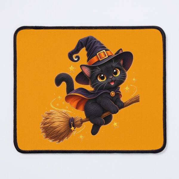 Item preview, Cute Black Cat Witch Flying on Broomstick Halloween designed and sold by MEGA BAZAAR.